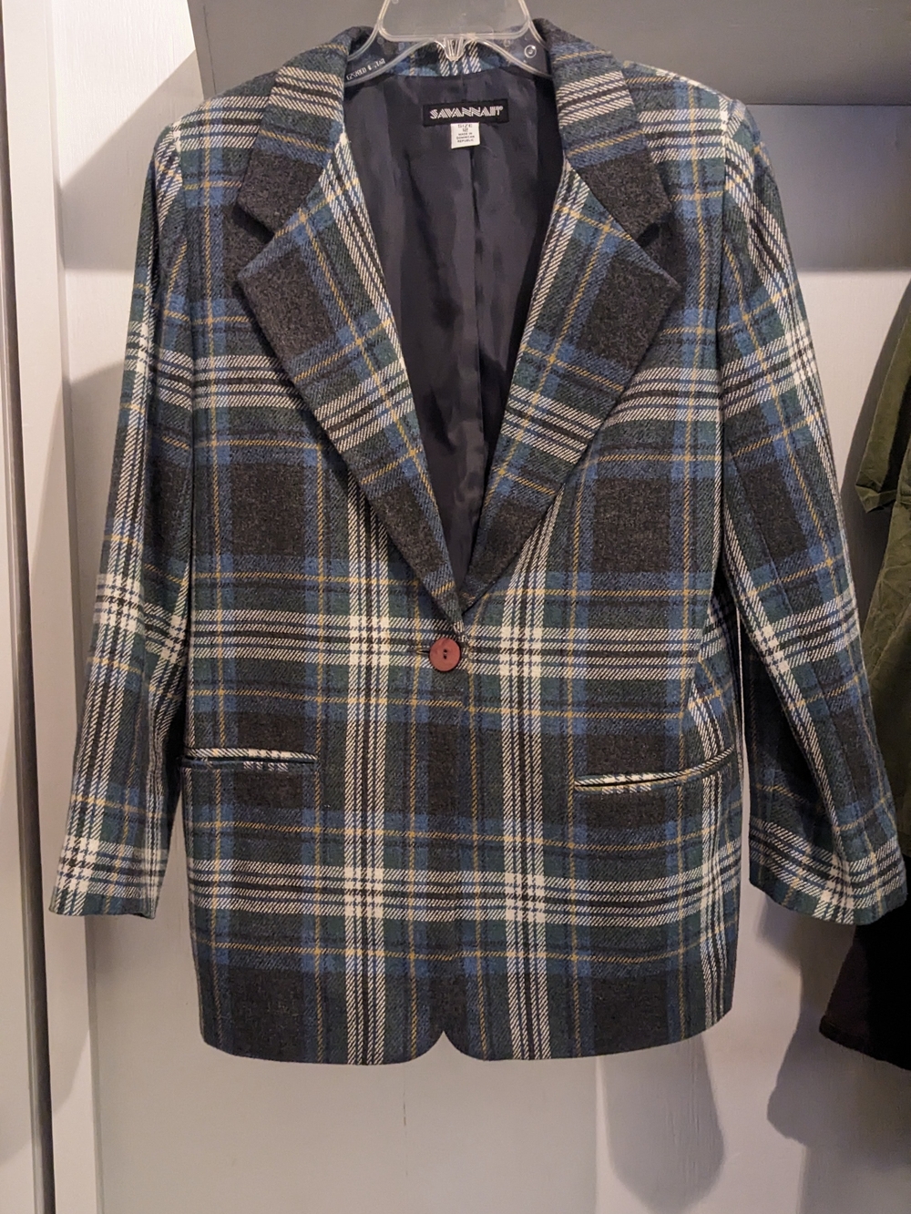 Vintage Blue and Gray Plaid Blazer Wool Blend Checked Heritage Preppy Equestrian